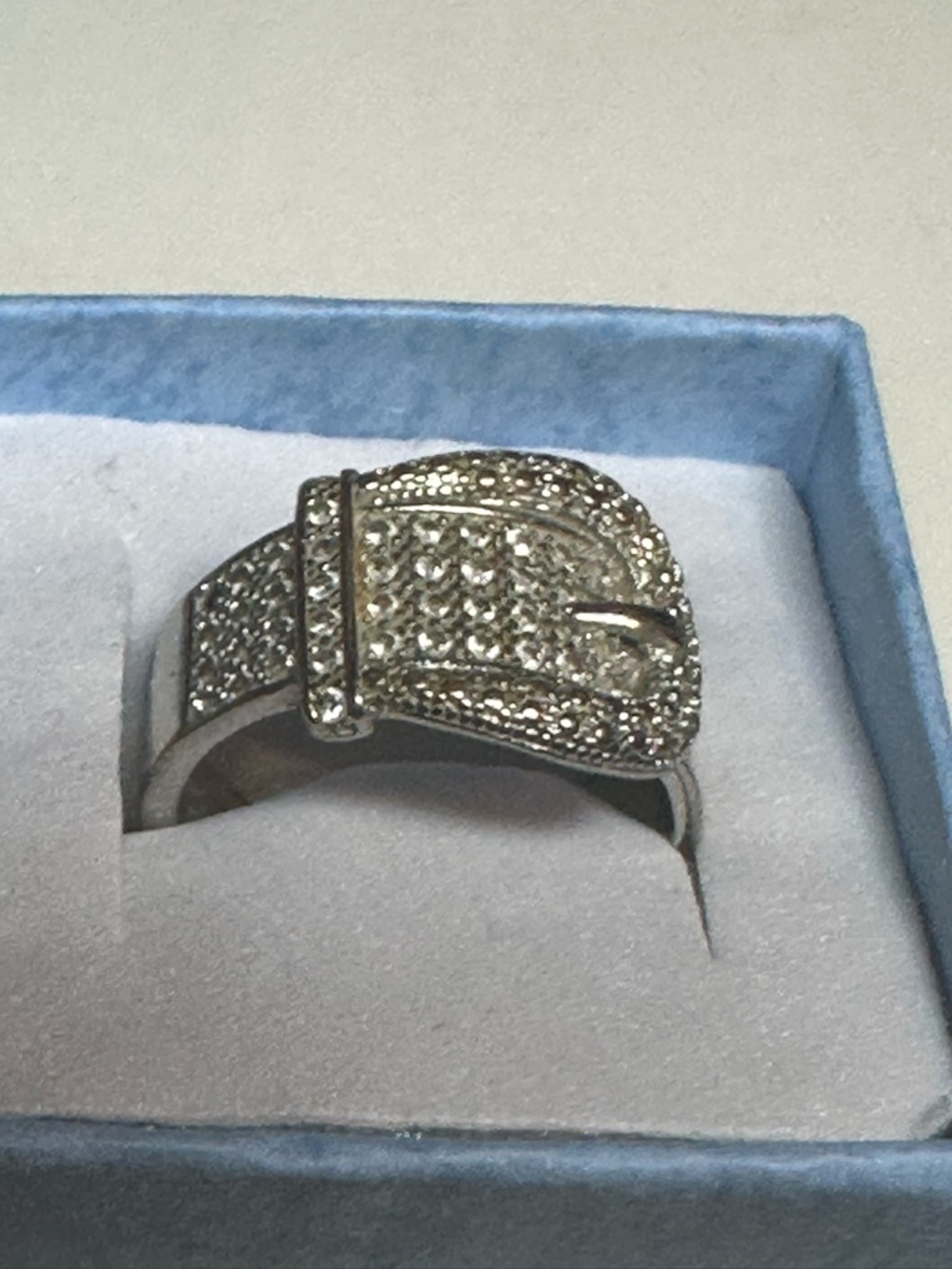 Sterling Silver 925 Pavé Buckle Statement Ring Sz 6.5